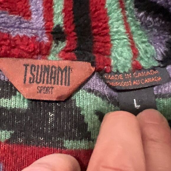 Vintage Tsunami Half Zip Fleece Sweater Aztec Pattern Hiking Men's Size L Toggle - Picture 7 of 14